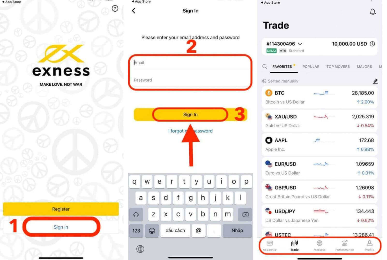 Чӣ тавр ворид шудан ва оғоз кардани савдои Forex дар Exness