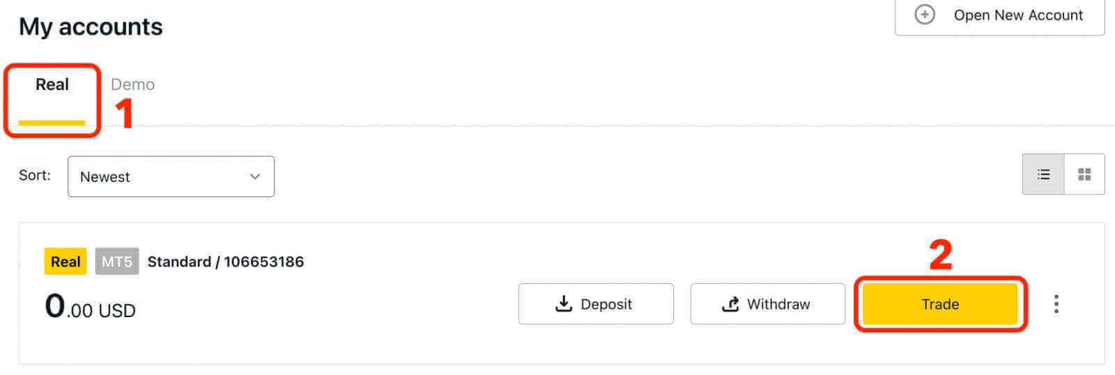 Чӣ тавр ворид шудан ва оғоз кардани савдои Forex дар Exness