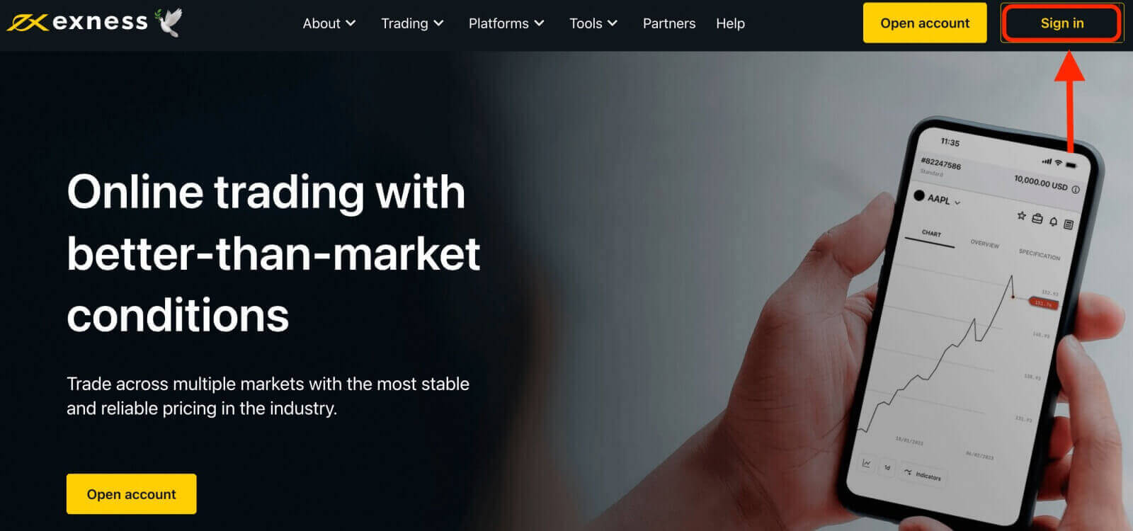 Чӣ тавр ворид шудан ва оғоз кардани савдои Forex дар Exness